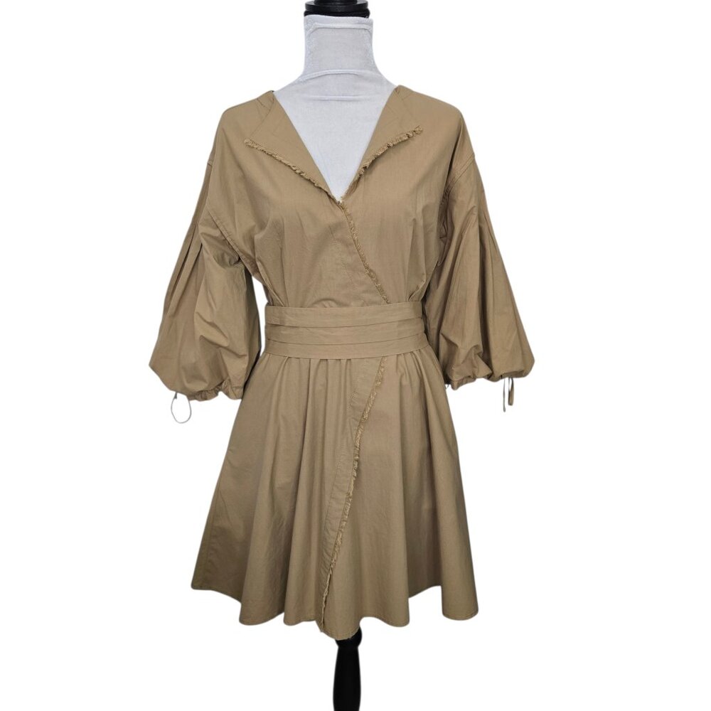 Tanya Taylor Women's Tan Balloon Sleeve Dress w. Pockets Size 8  Retail $495